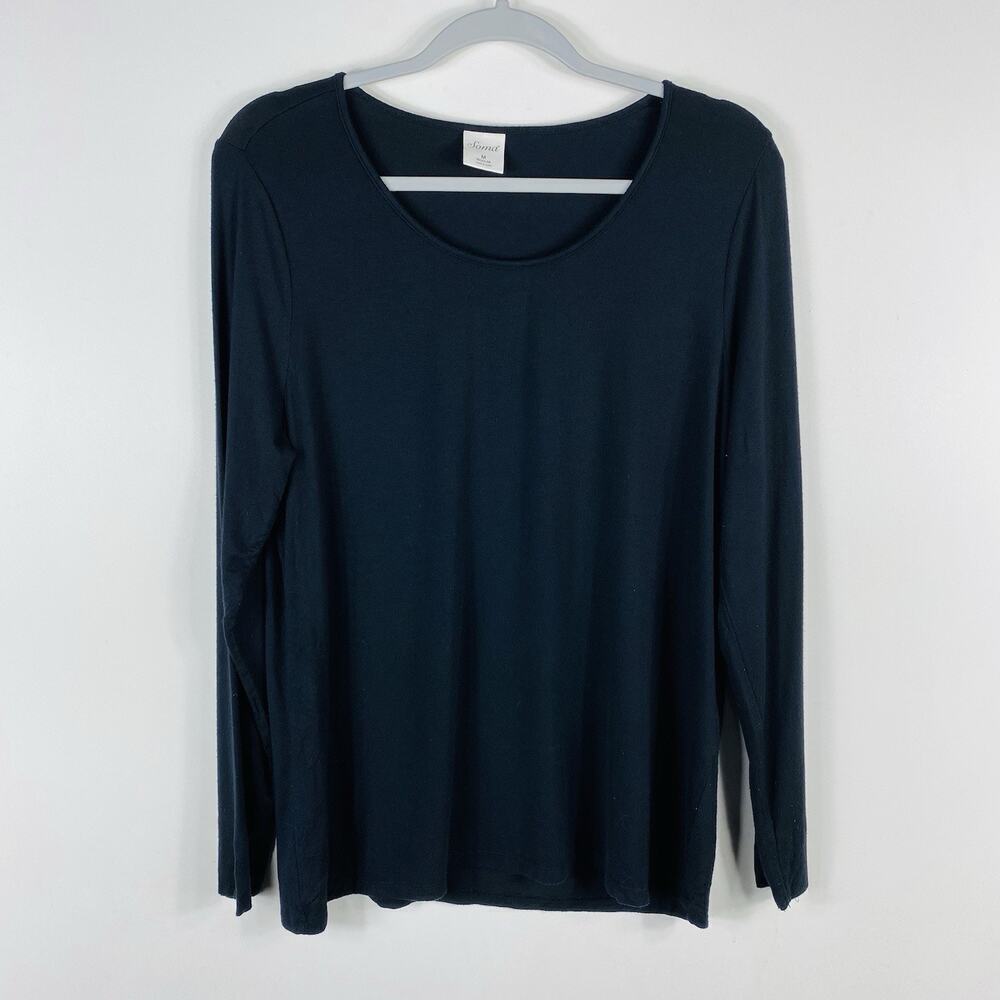 Soma Pajama Top Medium Black Long Sleeve Scoop Neck Sleep Shirt